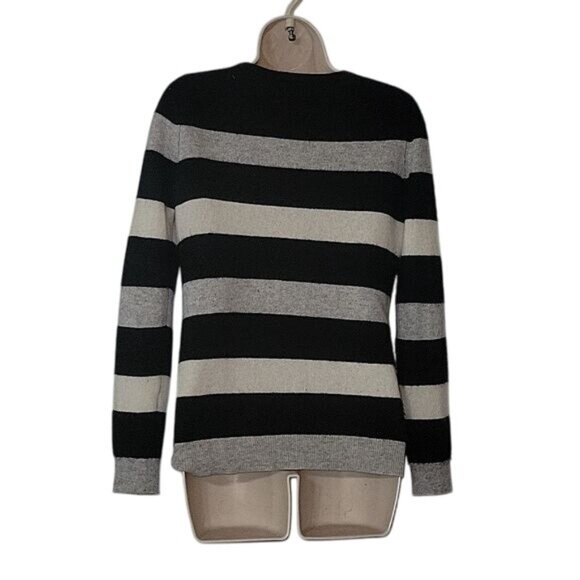 Charter Club Womens Striped Black & Gray Long‎ Sleeve Cashmere Sweater M - Picture 4 of 6